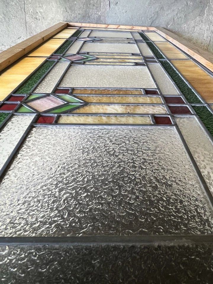 ANTIQUE STAINED GLASS WINDOW, 3 TULIPS ART DECO VG COND, coal region of PA 1930s - Image 4 of 4