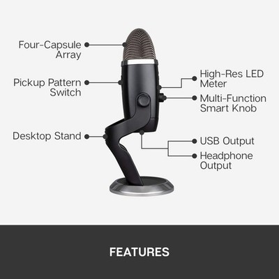 Yeti X USB Microphone - Blackout (988-000105) for Gaming