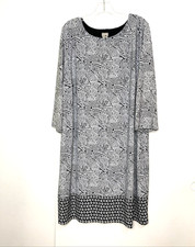 Chico's Dress Plus Size 20/22 Women Shift Black White Print 3/4 Sleeve Lined