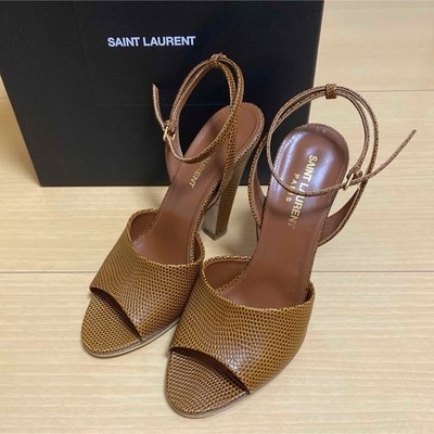 YSL Saint Laurent Ankle Strap Heel Sandals Brown Leather Women's 35.5 US5.5