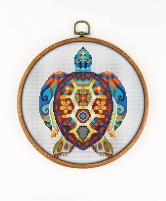 Mandala Turtle K172 Counted Cross Stitch KIT. Threads, Needles, 2 Fabrics, Th...