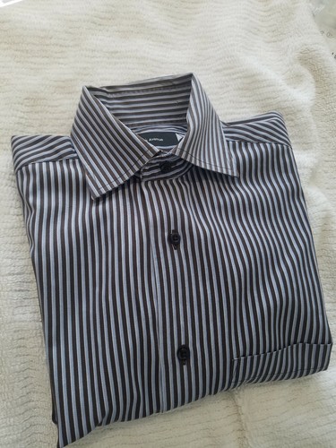Camisa para hombre Saks Fifth Ave talla S manga larga a rayas dos capas algodón egipcio talla S - Imagen 10 de 12
