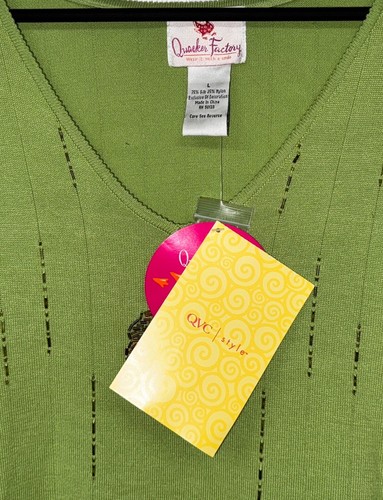 Quacker Factory sweater womens size large long sleeve silk blend green new tags - Picture 2 of 6