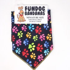 Fun Dog Bandana Black Colorful PAW PRINTS XS