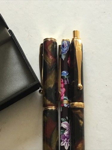 Vintage Boxed Marbled & Flower Pen Set - Pencil & Ballpoint Pen Set .See Photos - Picture 6 of 19