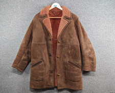 Langmore Vintage Real Leather Sheepskin Shearling Sherpa Lined Suede Coat 14 L