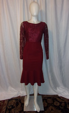 SHEIN Women's Lace Accent Burgundy Bodycon Mermaid Dress SIZE S