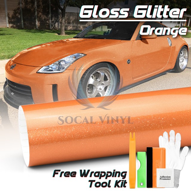 High Gloss Glitter Orange Sparkle Metallic Premium Car Vinyl Wrap