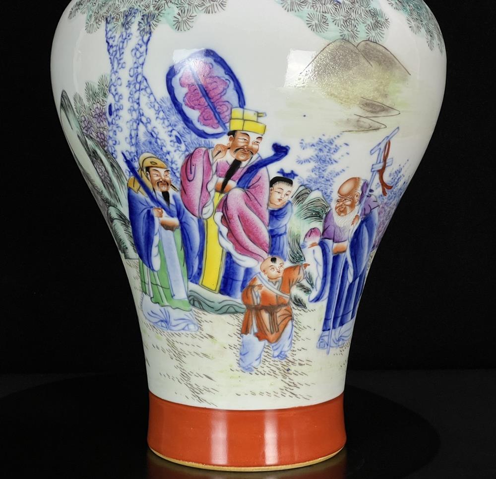 35CM Xianfeng Signed Old Chinese Iron Red Vase W/figure N940 | eBay