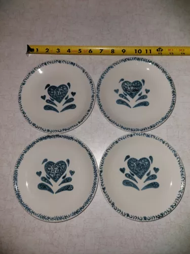 Gibson My Heart Dessert Bread Plates 6.5" Blue Set Of 4 Vintage Sponge paint