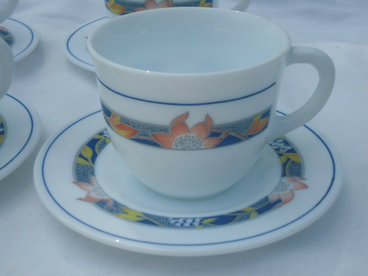 Pretty Harmonia Spain Milk Glass Cup Saucer Duos x *Crivisa