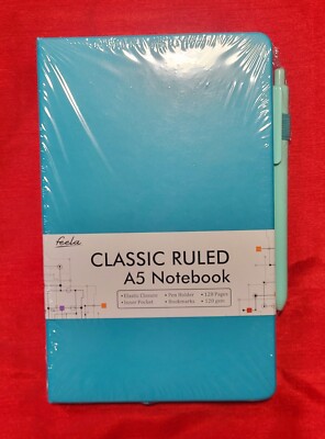 Feela Classic Ruled A5 Notebook & Pen, Blue, 128 Pages - BRAND NEW