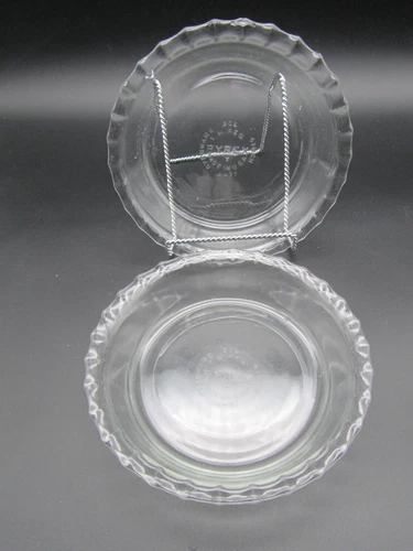 Vintage Pyrex Set of 2 Clear Pie Dish Plates #206 Ruffled Edge