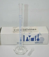 Lot of 3 Pyrex 2984-10 Single Metric Scale Cylinder w/ Tapered Stopper - Blue Gr