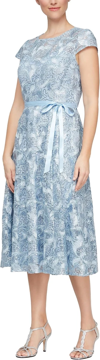 alex evenings dresses ebay alex evenings dress Sequin Embroidered Cap Sleeve Flounce Hem Midi