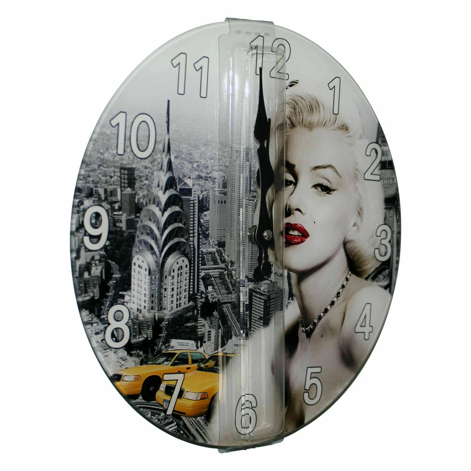 Marilyn Monroe Wall Clock 30cm Glass Battery operated New York Skyline W9714 - Image 4 of 4