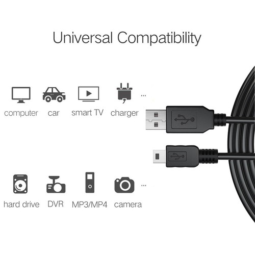 6.6ft Long USB 2.0 A Male to Mini USB 5 Pin Male Data Charger Cable Cord Black - Picture 4 of 5