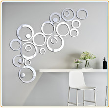 UK 3d DIY Circle Art Mirror Effect Wall Sticker Mural Home Room Acrylic Decor