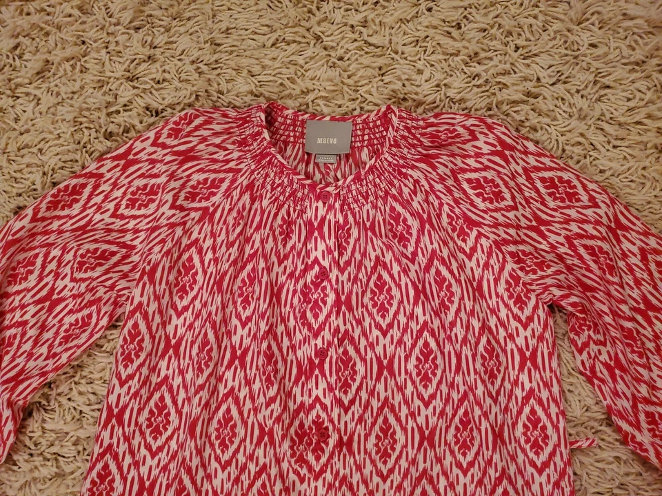 Vestido Camisa MAEVE Frequencies Rojo Blanco Ikat Shift Ligero Calado X-Pequeño Foto 2 de 4