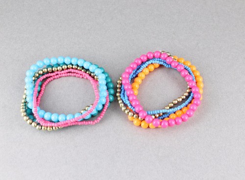 5 Turquoise Teal Pink bracelets kids tweens seed bead stretch set pack beaded - Picture 5 of 5