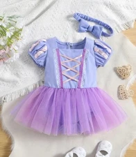 NEW Princess Tangled Rapunzel Baby Girl Tutu Jumpsuit Headband Costume Halloween