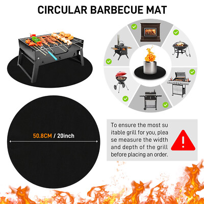 20'' Round Grill Mat Double-Sided Fireproof Protector Mat For Outdoor Grill BBQ
