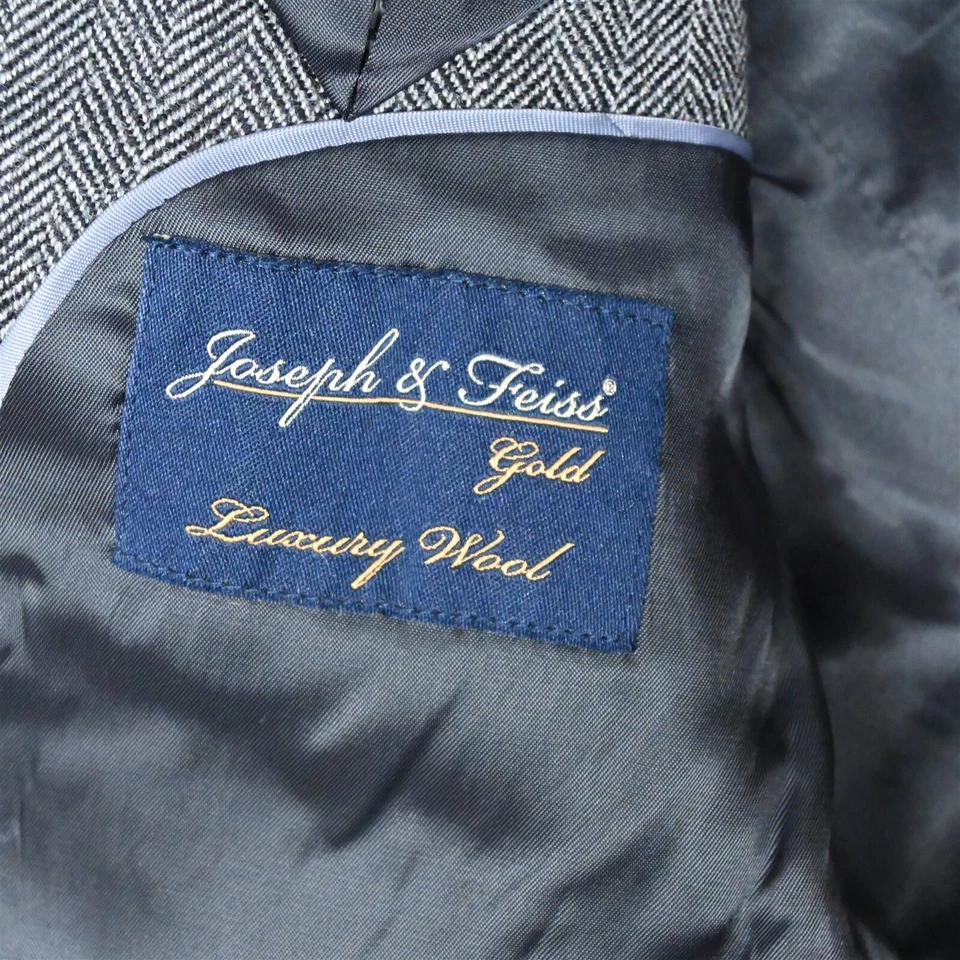 Joseph & Feiss 38L Gray Herringbone Luxury Wool Tweed Blazer Jacket Sport Coat - Image 4 of 4