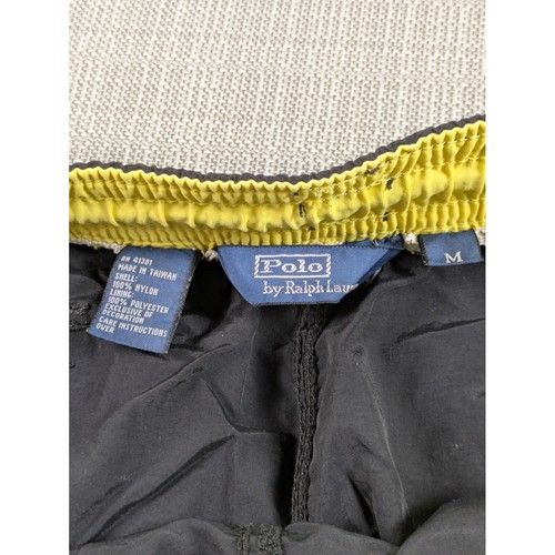 Vintage Polo Ralph Lauren Swim Trunks Mens Medium Black Yellow Pony 5" Cut Liner - Picture 3 of 7
