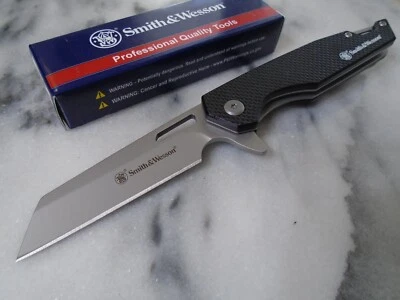 Smith & Wesson Sideburn Ball Bearing Pivot Wharncliffe Pocket Knife 8Cr13MoV G10