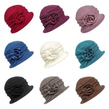 Women Beret Hat French Vintage Floral Wool Dress Cloche Classic Winter Hat 1920s