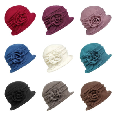 1431 Women Beret Hat French Vintage Floral Wool Dress Cloche Classic Winter Women Beret Hat French Vintage Floral Wool Dress Cloche  main image 4