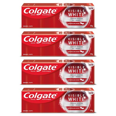4 X 100gm Colgate Visible White Teeth Whitening Toothpaste Removes Plaque