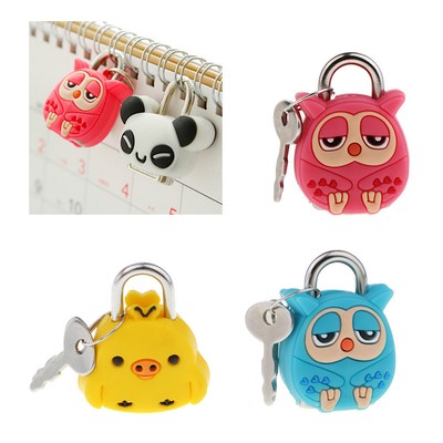 1 Set Cute Cartoon Doll Animal Mini Padlock Security Lock With Key Kid Gift