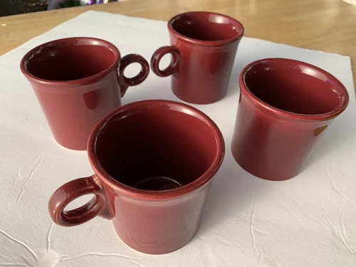 (4) Plum Ring Handled Mugs, HLC Set Fiestaware Coffee Mugs Retired Colors