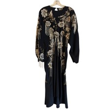 ASOS Long Sleeve Maxi Dress Navy Backless Silver Embellished Fringe Size 4 Party