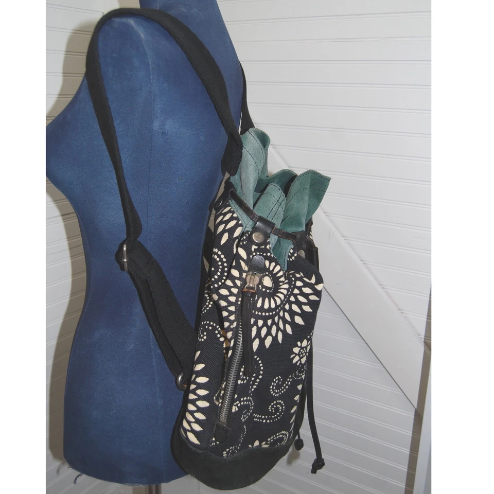 Lucky Brand на шнурке рюкзак сумочка холст кожи замши ведро сумка с короткими ручками - Изображение 3 из 4