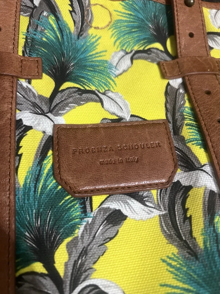 Proenza Schouler Hawaiian Floral Canvas Tote Bag Yellow Black Leather Trim NWOT - Image 2 of 4