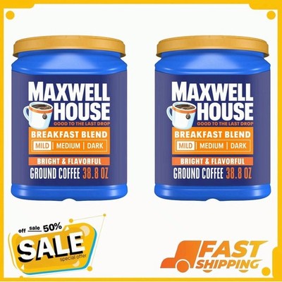 (2 Pack) Maxwell House Breakfast Blend Mild Roast Ground Coffee, 38.8 oz Can