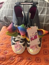 Girl/Youth 3 Jojo Siwa Hi Top Denim Foil Rainbow Bow Shoes READ 