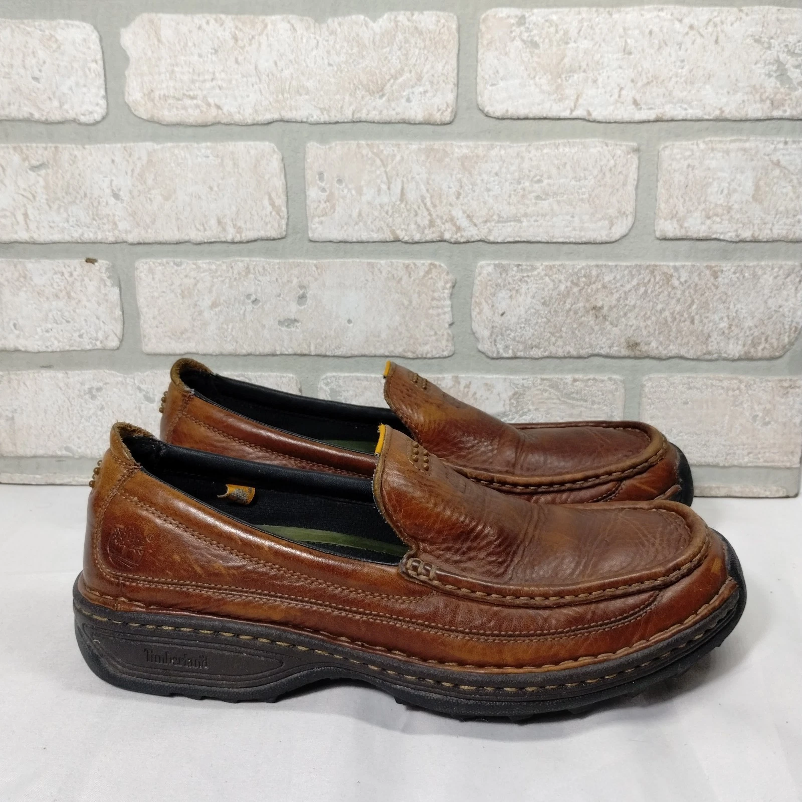 Mocassini Timberland in pelle con ciottoli da uomo 8 5 marroni scarpe da barca casual