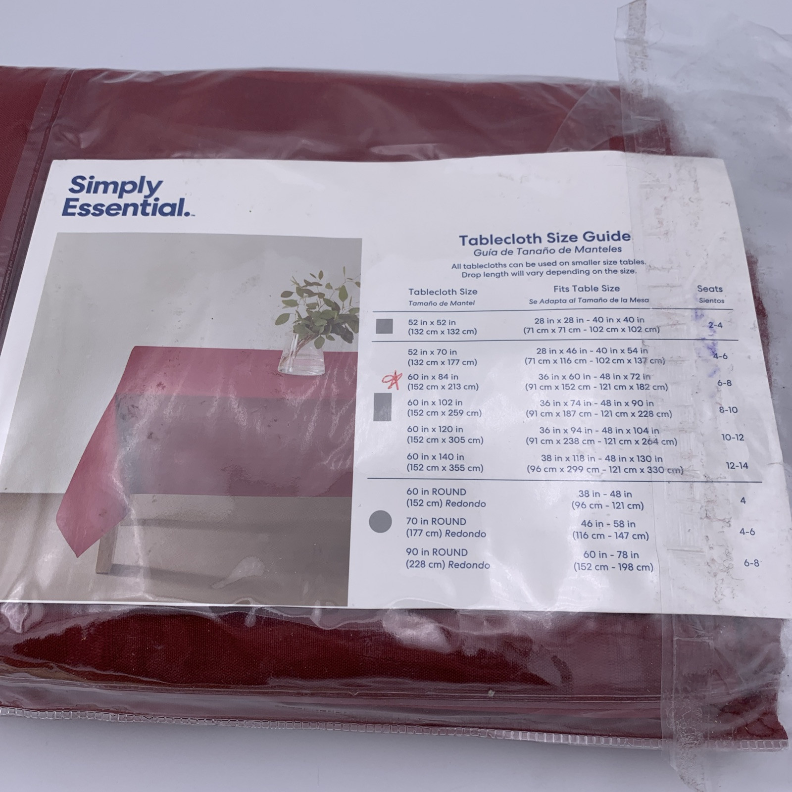 Simply Essential Tablecloth 60"x84" Oblong/Rectangle Solid Red Windowpane Plaid