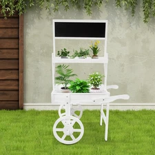 2-tier Flower Display Stand White Flower Pots Holder Display w/ Decor Wheels