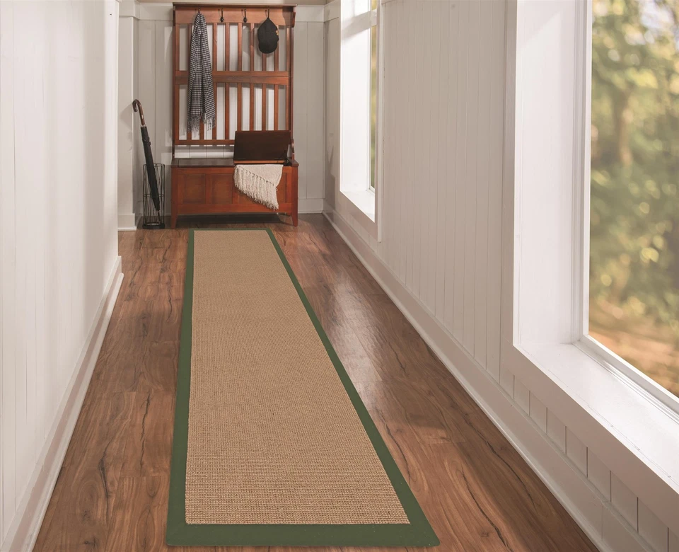 Linon Athena Machine Tufted Wool 2'6"x12' Rug in Cork and Green - Image 3 of 4