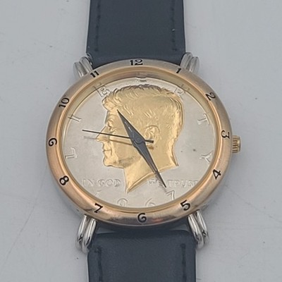 Brittania Vintage Liberty Kennedy USA Silver Coin Men's Quartz Watch Leather Bnd