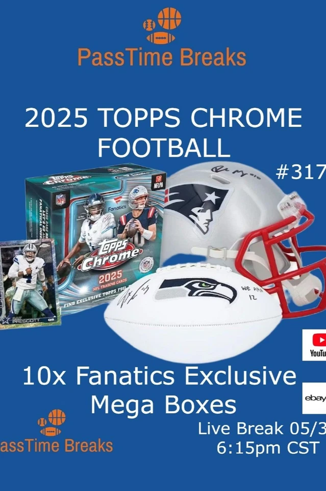 2025 TOPPS CHROME FOOTBALL - 10x Fanatics Mega Box -  HALF CASE BREAK 3177