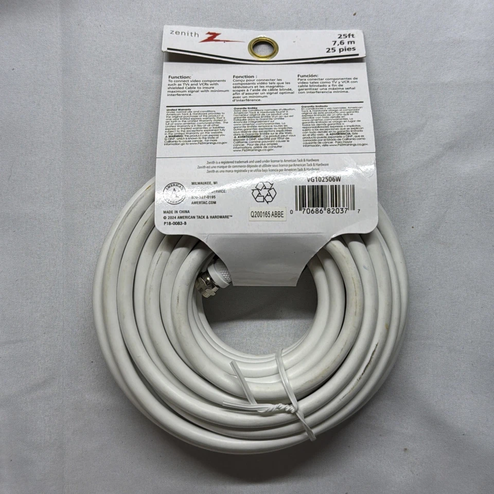 AmerTac – Zenith VG105006W RG6 Coaxial Cable – 25 Feet - New - Image 3 of 3