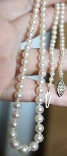 Beautiful vintage Sterling Silver mark handknotted pearls Necklace Lot#408