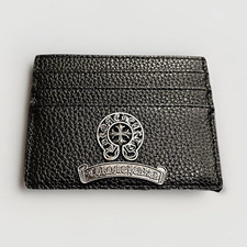 Luxury Designer Black Pebbled Leather Metal Pocket Card Holder for Men
