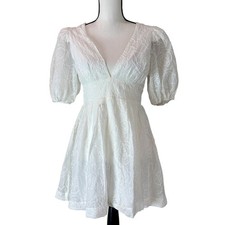 Storia White Floral Mini Dress Puff Sleeve V Neck Party Cocktail Romantic Medium