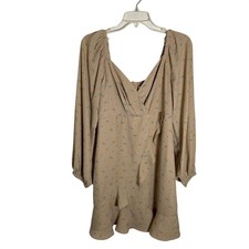And Now This Tan Floral Long Sleeve Ruffle Faux Wrap Mini Dress Small